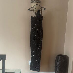 Fashion Nova Black Sequin Spaghetti-Strap Evening Dress